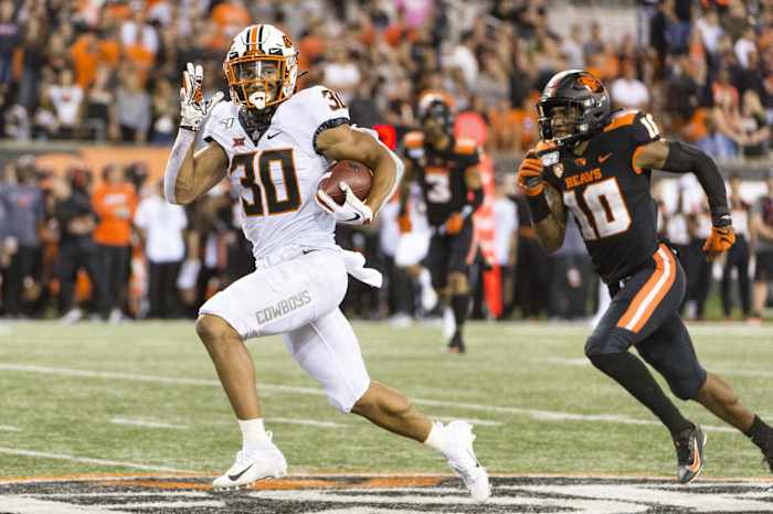 Chuba Hubbard was good from start with over 200-yards and three touchdowns against Oregon State to the finish.